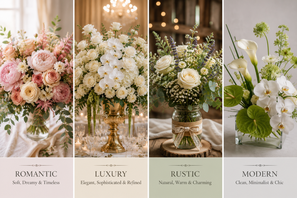 four panel luxuryrusticmodern wedding flowers